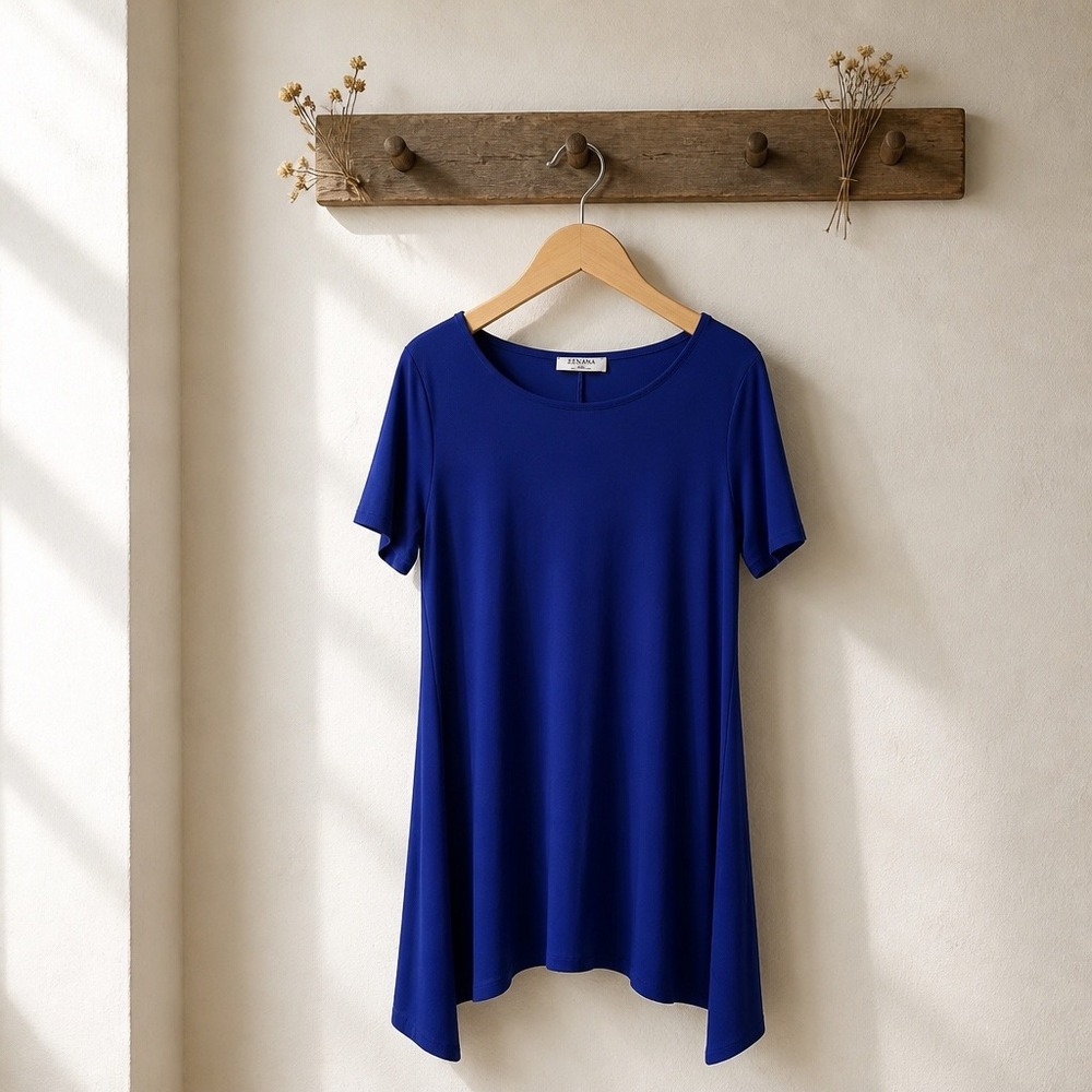 Zenana Royal Blue Short Sleeve Sharkbite Hem Tunic Top RT-9934AB L